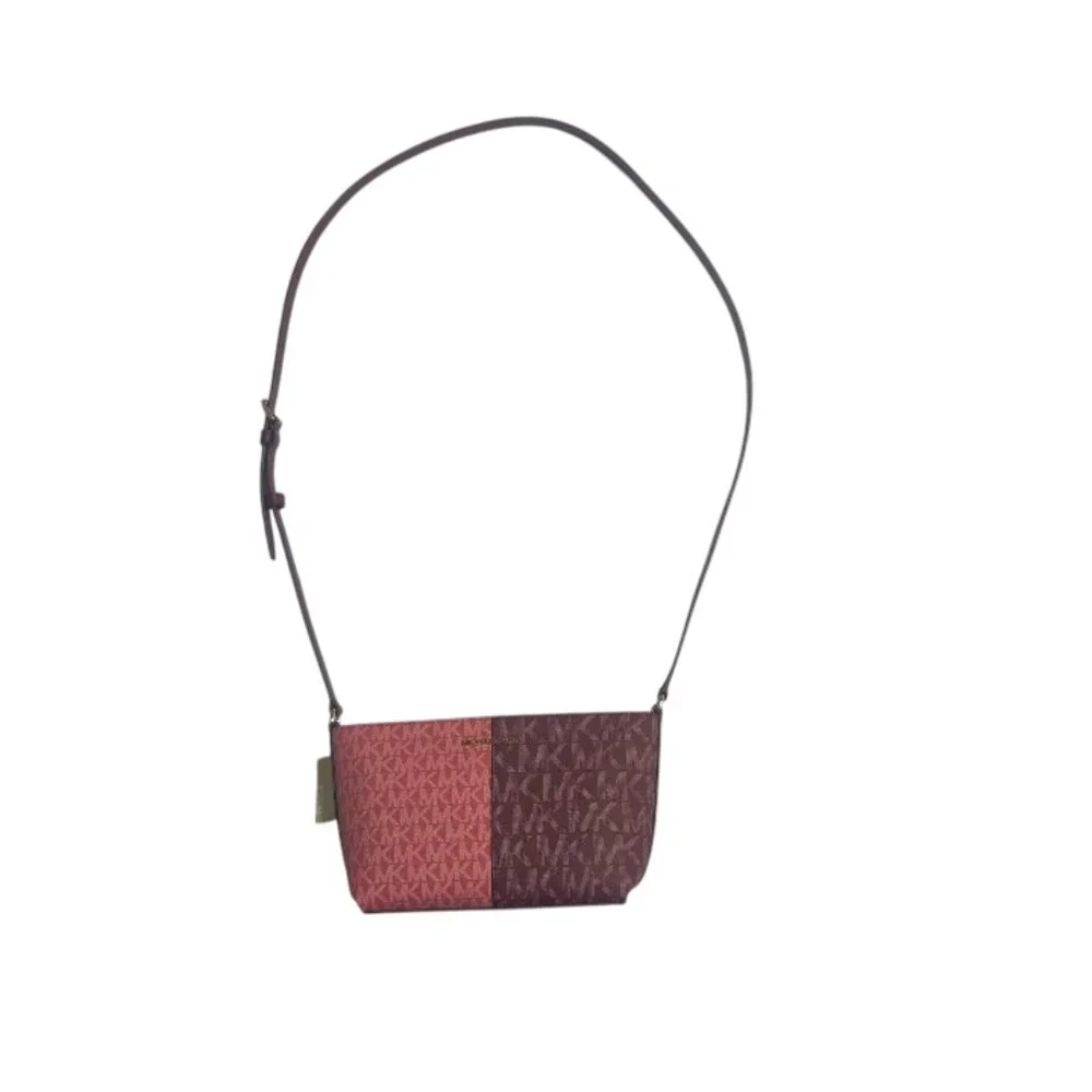 Michael Kors Jet Set Crossbody In Oxblood And Lighter Pink